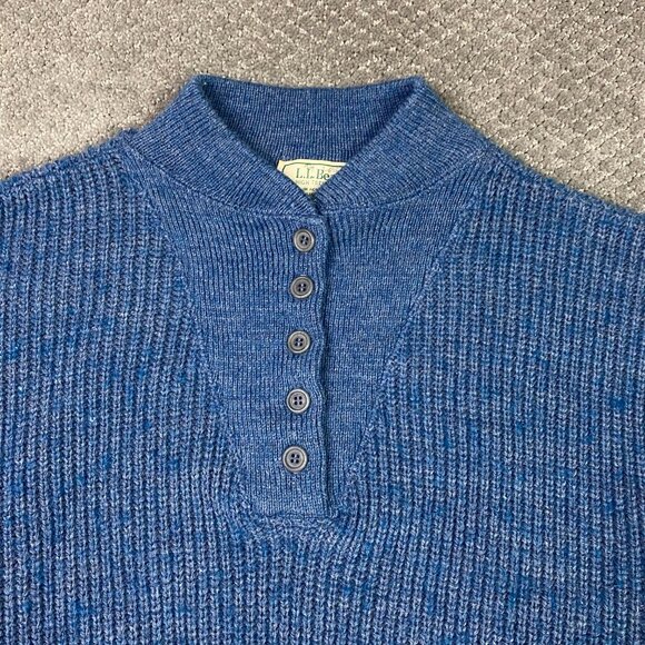 Vintage LL Bean High Trek Yarn Sweater Mens Large Blue Commando Henley Fisherman - Picture 2 of 11